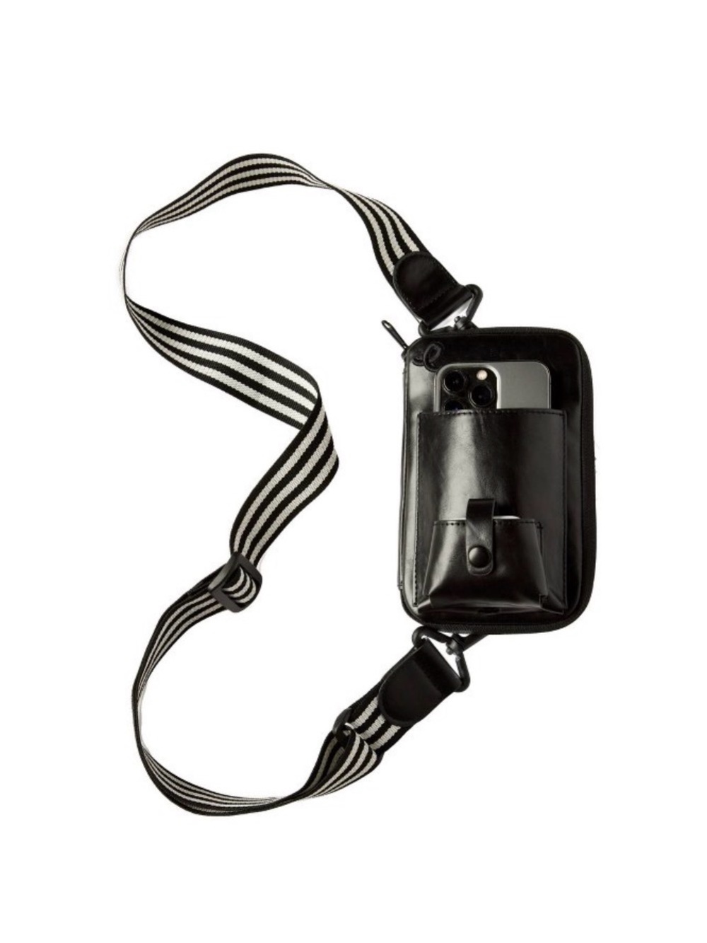 NWT Esley Black Leather Passport & Card AirPods Phone Organizer Crossbody Bag